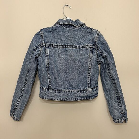 J. Galt Crop Jean Jacket Distressed Light Wash Denim Womens Small‎ Full Zip Blue - Picture 2 of 11